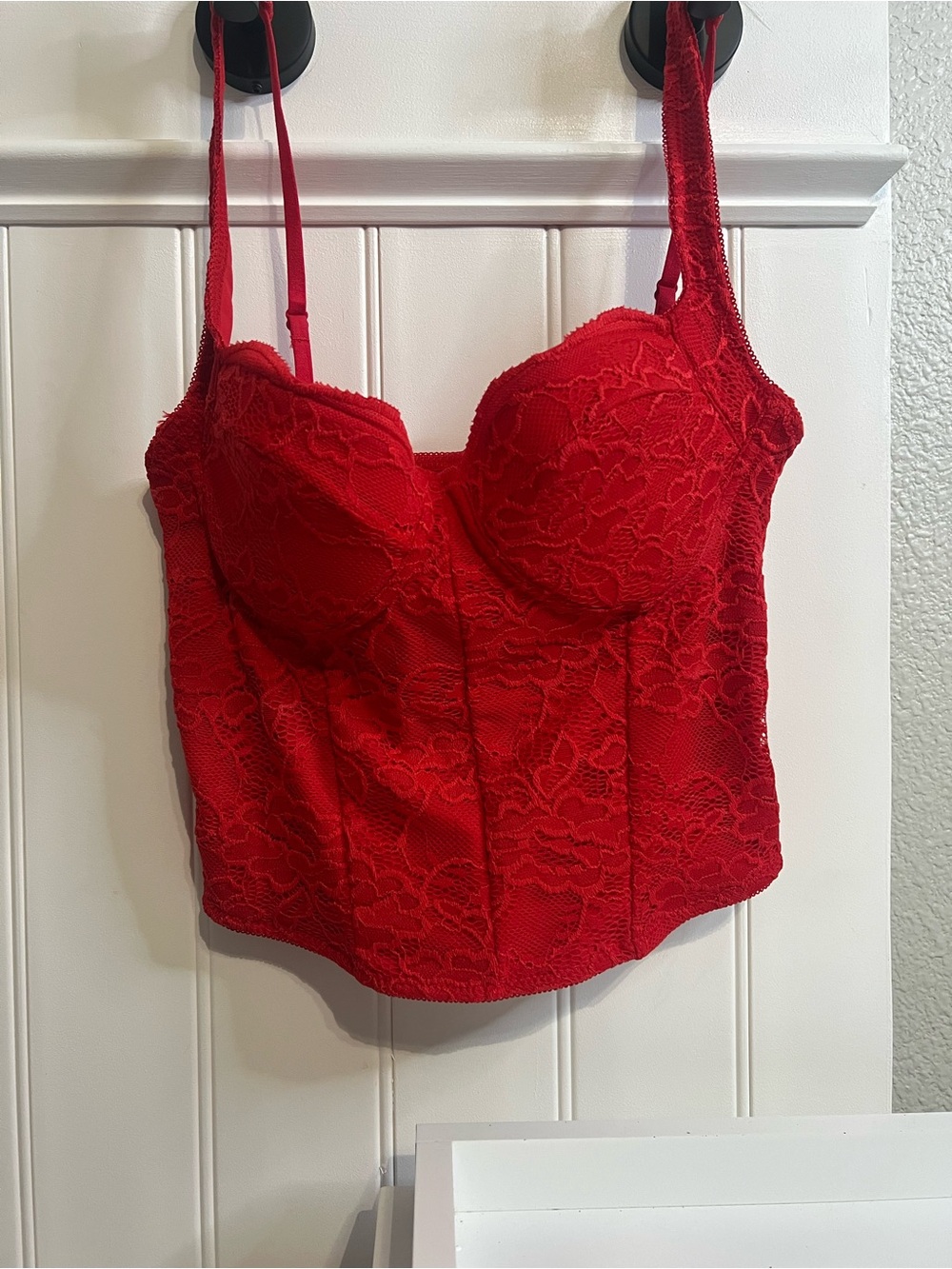 Red Lace Bustier Corset Top - Women's Intimates